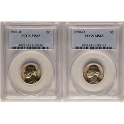 Lot of 1947-D & 1950-D Jefferson Nickel Coins PCGS MS65