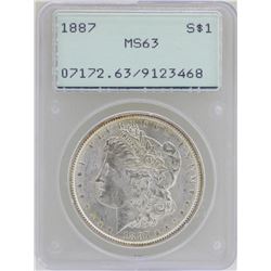 1887 $1 Morgan Silver Dollar Coin PCGS MS63 Green Rattler
