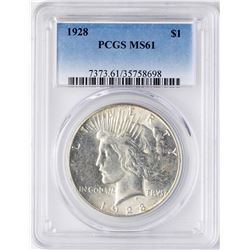 1928 $1 Peace Silver Dollar Coin PCGS MS61