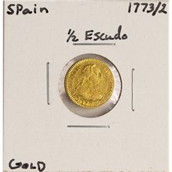1773/2 Spain 1/2 Escudo Gold Coin