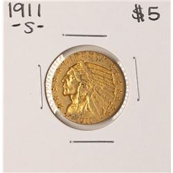 1911-S $5 Indian Head Half Eagle Gold Coin