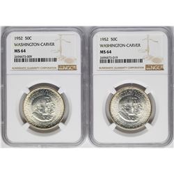 Lot of (2) 1952 Washington-Carver Commemorative Half Dollar Coins NGC MS64