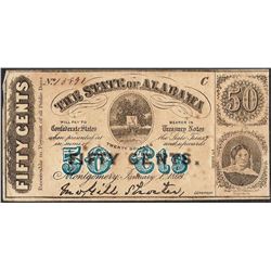 1863 State of Alabama Fifty Cents Obsolete Note