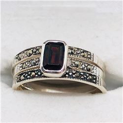 61) LOT OF 3 SILVER GARNET & MARCASITE RINGS