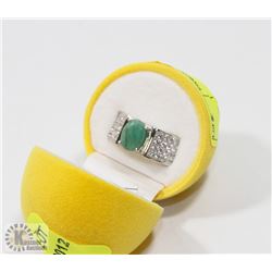 62) STERLING SILVER EMERALD & CZ MEN'S RING