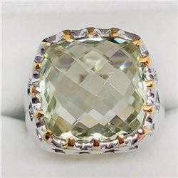 72) BRASS GREEN AMETHYST MEN'S RING