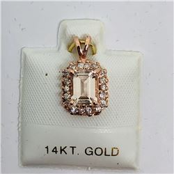 78) 14K ROSE GOLD MORGANITE & DIAMOND PENDANT