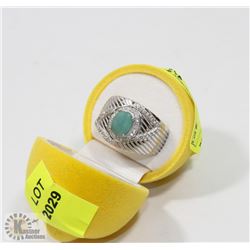 79) STERLING SILVER EMERALD & CZ MEN'S RING