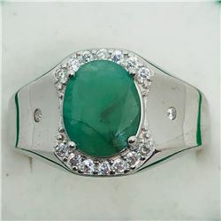 82) STERLING SILVER EMERALD & CZ MEN'S RING