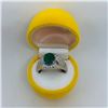 Image 4 : 82) STERLING SILVER EMERALD & CZ MEN'S RING