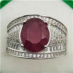 87) STERLING SILVER RUBY & CUBIC ZIRCONIA RING