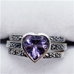 108) LOT OF 3 SILVER AMETHYST & MARCASITE RING