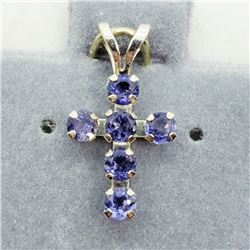 109) 10K YELLOW GOLD SAPPHIRE CROSS PENDANT