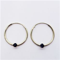 113) 14K YELLOW GOLD SAPPHIRE HOOP EARRINGS
