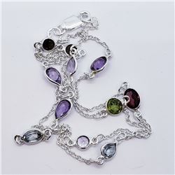 115) STERLING SILVER ASST GEMSTONE 18" NECKLACE