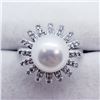 Image 1 : 118) STERLING SILVER PEARL & CZ FLOWER RING