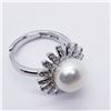 Image 4 : 118) STERLING SILVER PEARL & CZ FLOWER RING