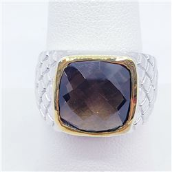 129) BRASS MEN'S SMOKEY TOPAZ RING