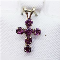 138) 10K YELLOW GOLD GARNET CROSS PENDANT