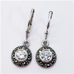 139) STERLING SILVER CZ & MARCASITE EARRINGS