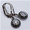 Image 3 : 139) STERLING SILVER CZ & MARCASITE EARRINGS