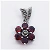 Image 1 : 144) SILVER GARNET & MARCASITE FLOWER PENDANT