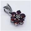 Image 2 : 144) SILVER GARNET & MARCASITE FLOWER PENDANT