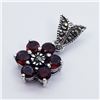 Image 3 : 144) SILVER GARNET & MARCASITE FLOWER PENDANT