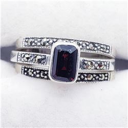 149) LOT OF 3 SILVER GARNET & MARCASITE RINGS