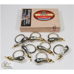 CIGAR BOX FILLED WITH 8 VINTAGE NAPKIN HOLDERS