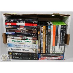 BOX OF ASSORTED DVDS AND XBOX 360 GAMES