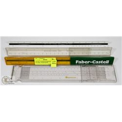 LOT OF 3 ASSORTED 3 SIDED RULERS, 1 SLIDE RULE