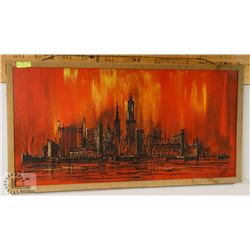 LARGE 70s HARBOURSCAPE OIL PAINTING BT STUART