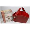 Image 1 : RED LEATHERETTE DECORATIVE BASKET & FAUX BOOK