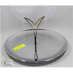 LARGE SILVER COLORED PLATTER WITH HANDLE