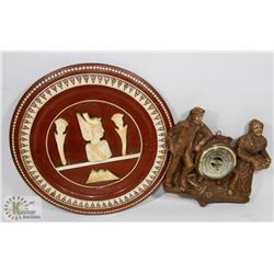 EGYPTIAN WOODEN WALL HANGING AND BAROMETER
