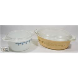 2PC LIDDED PYREX CASSEROLE DISHES.
