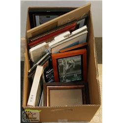 BOX OF VARIETY SIZES PICTURE FRAMES.