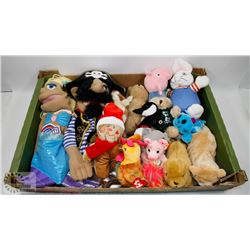 FLAT OF STUFFIES AND PUPPETS.