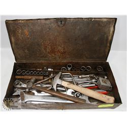 BOX WITH SOCKETS, WRENCHES AND HAMMER.