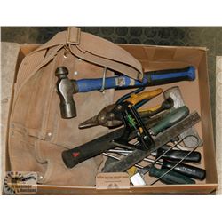 FLAT WITH LEATHER TOOL BELT & ASSORTED TOOLS