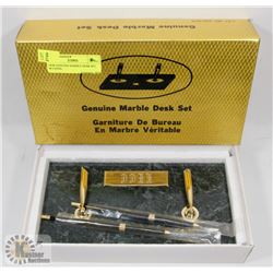 NEW GENUINE MARBLE DESK SET W/2 PENS.