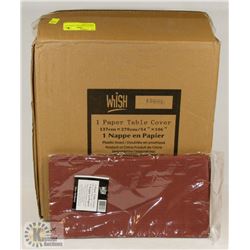 CASE OF 30 NEW BURGUNDY TISSUE TOP DISPOSABLE