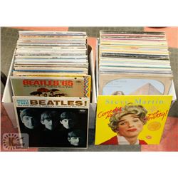 2 BOXES OF ASSORTED RECORDS, INCLUDING BEATLES,