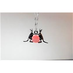 15)  ROUND CORAL/PINK CAT'S EYE PENDANT
