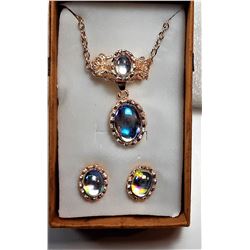 5)  SUITE OF PINK GOLD TONE  IRIDESCENT JEWELLERY