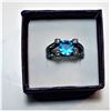 Image 1 : 15)  BLACK GOLD FILLED RING WITH AQUA CZ