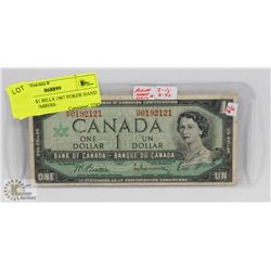 CANADA $1 BILLS 1967 POKER HAND SERIAL NUMBERS.