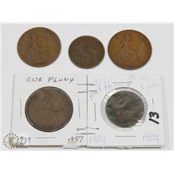 ENGLISH LARGE PENNIES,1921,35,37,AND MORE