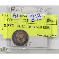 1880 PORTUGAL 100 SILVER REIS COIN